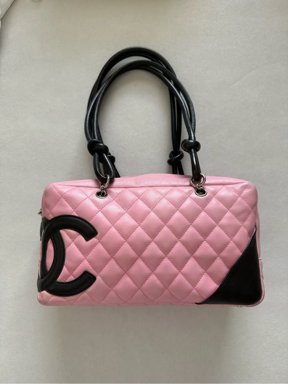 CHANEL Pink Calfskin Cambon Bowling Shoulder Bag